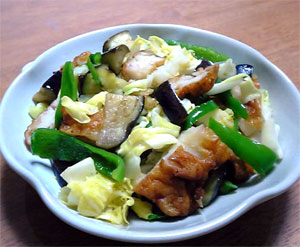 マルショウ料理レシピ　さつま揚げの料理：さつま揚げとキャベツの中華風